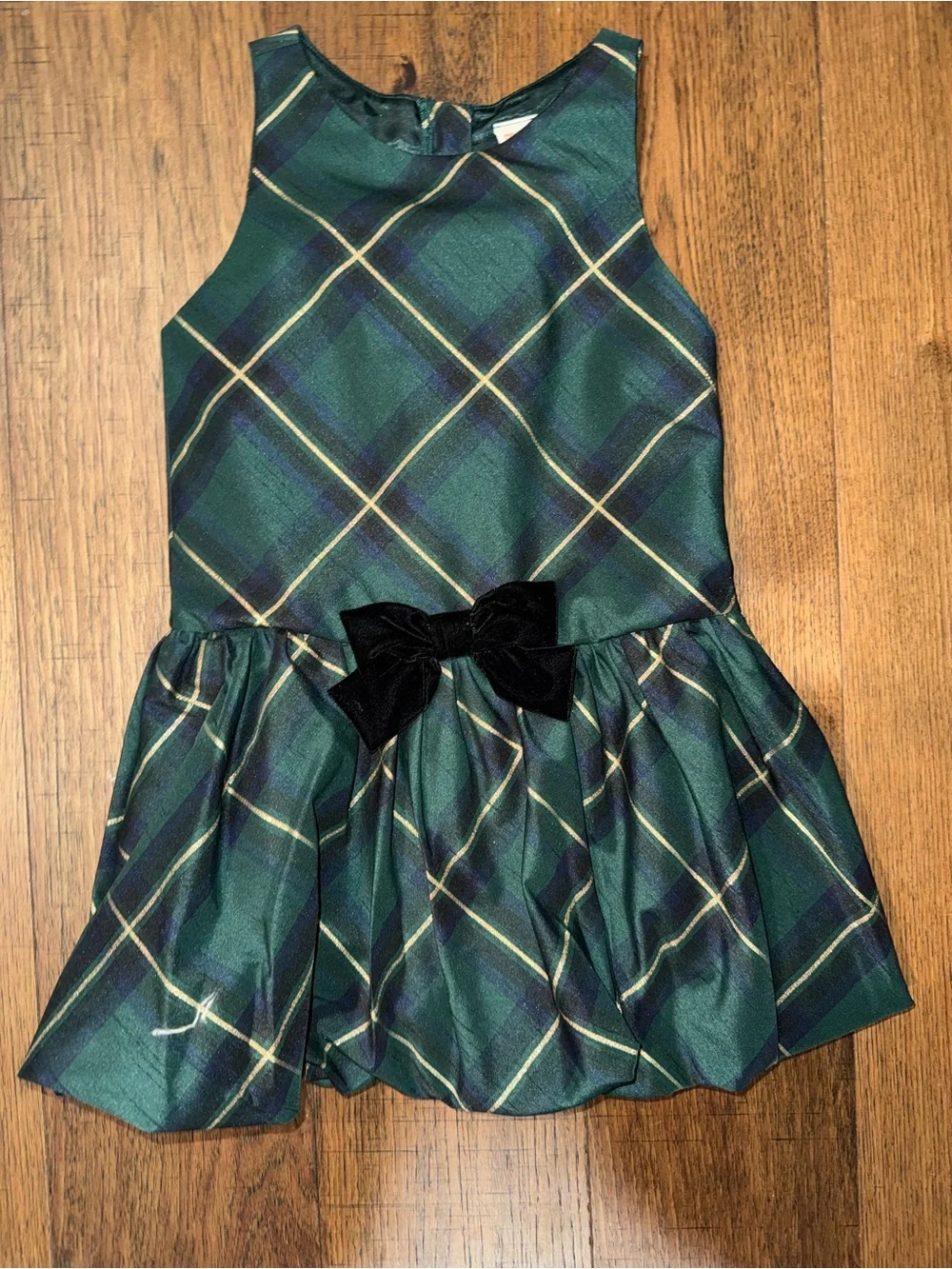 Gymboree Green and Navy Plaid Holiday Dress with Velvet Bow